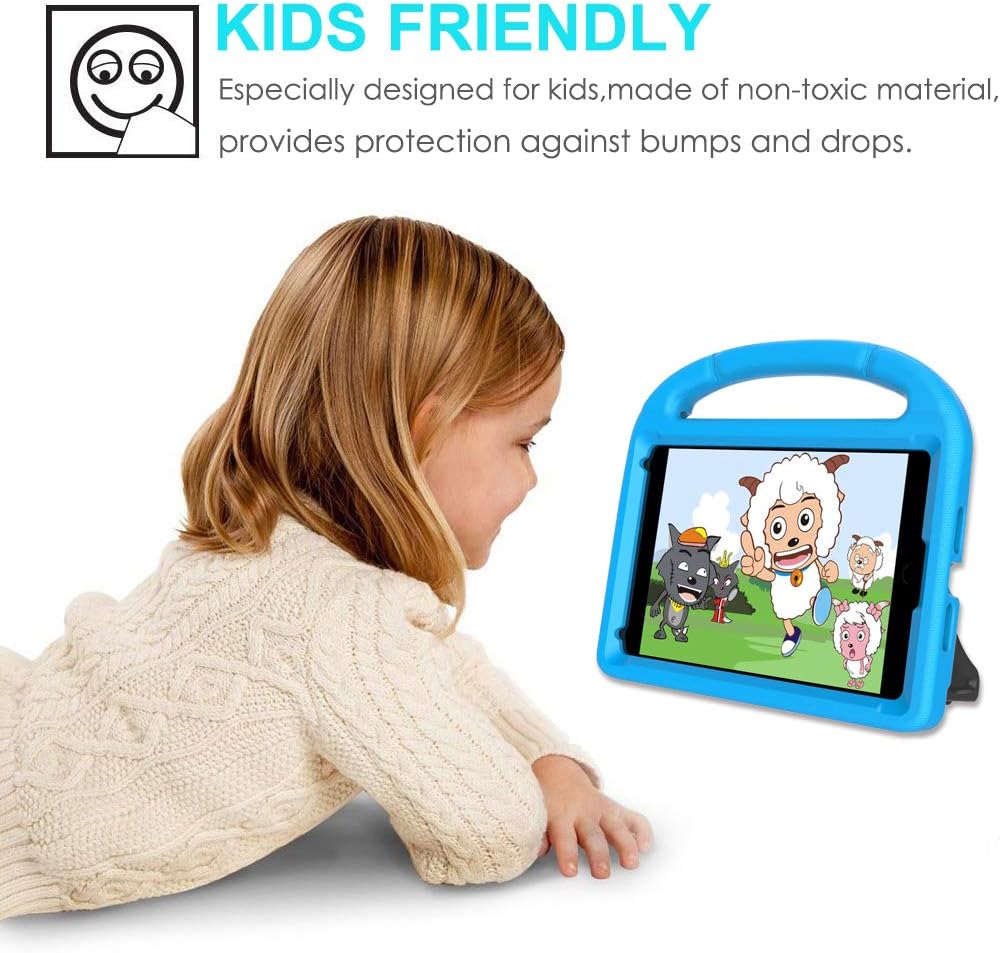 Ultimate Kids Case for iPad Mini 5/4/3/2/1 (7.9") - Shockproof, Durable Bumper with Handle & Kickstand + 2 Screen Protectors in Blue