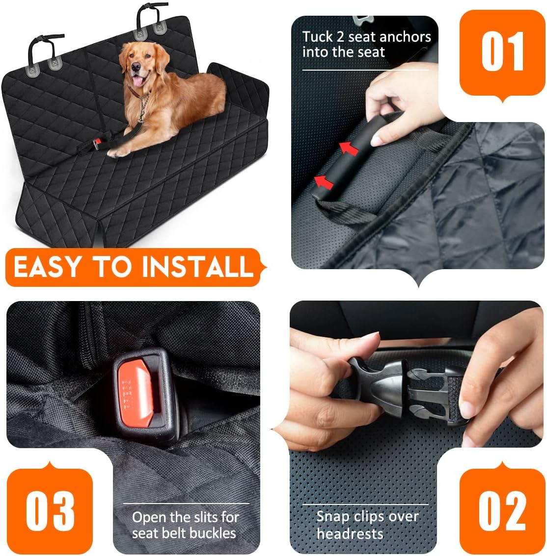 Premium Waterproof Dog Car Seat Cover - Non-Slip Back Seat Protector for Cars, Trucks & SUVs - Fits Middle Armrest - Black