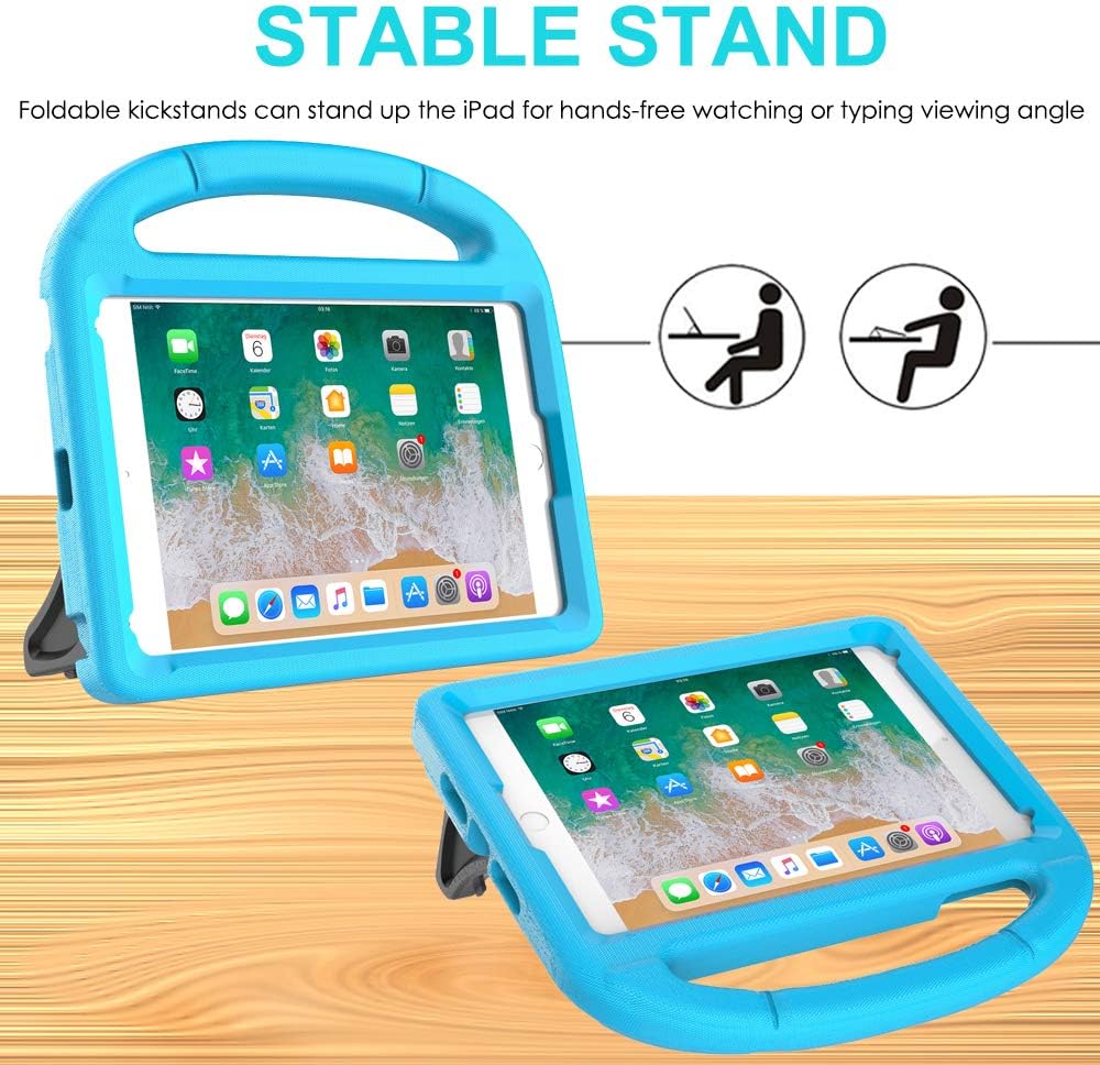 Ultimate Kids Case for iPad Mini 5/4/3/2/1 (7.9") - Shockproof, Durable Bumper with Handle & Kickstand + 2 Screen Protectors in Blue