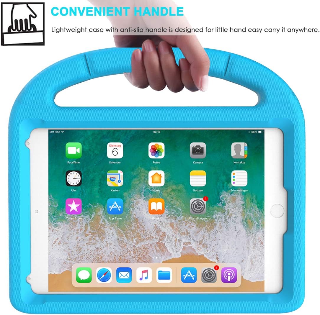 Ultimate Kids Case for iPad Mini 5/4/3/2/1 (7.9") - Shockproof, Durable Bumper with Handle & Kickstand + 2 Screen Protectors in Blue