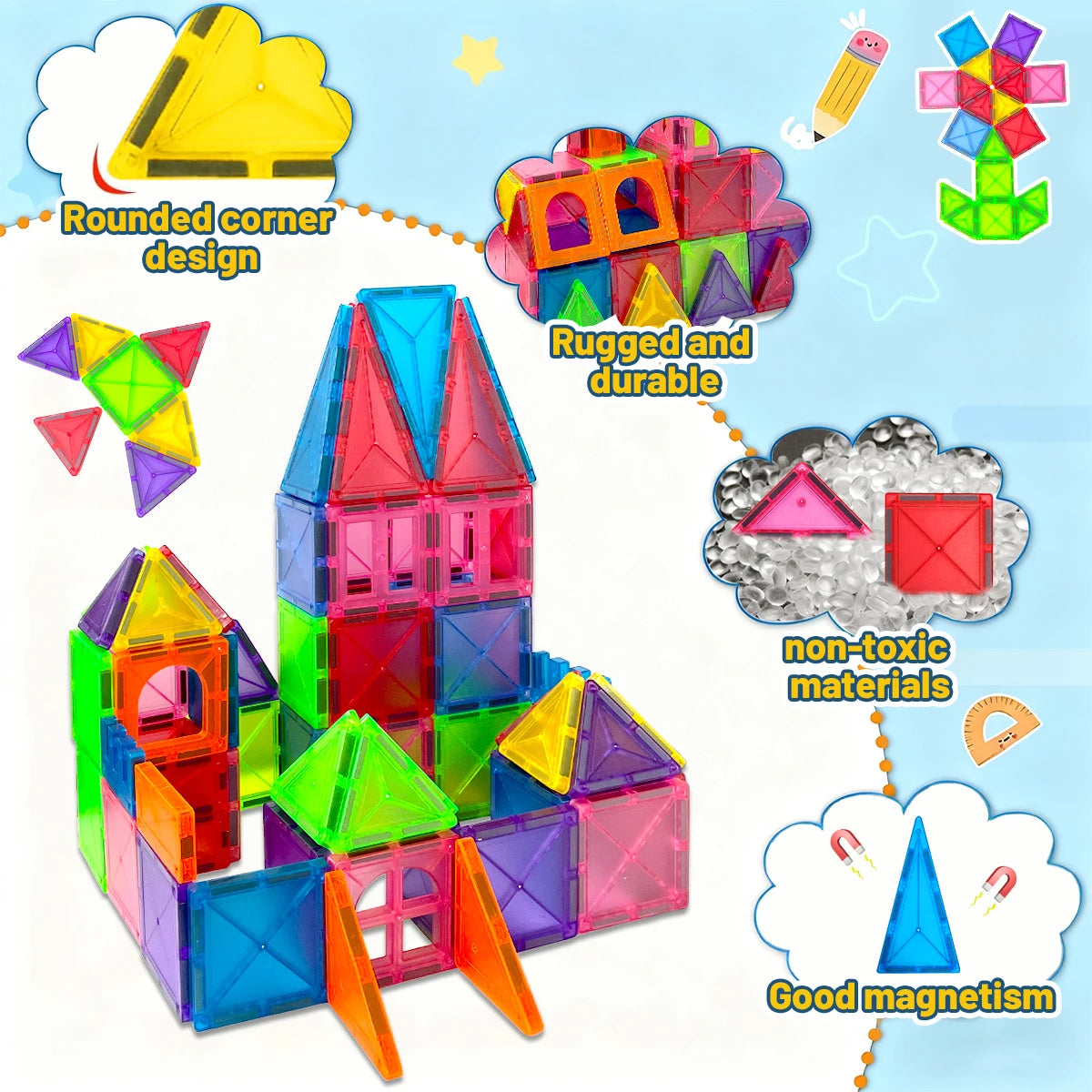 Magnetic Building Blocks Set - Montessori Sensory DIY Toy for Kids 3+ - Perfect Gift for Boys and Girls!