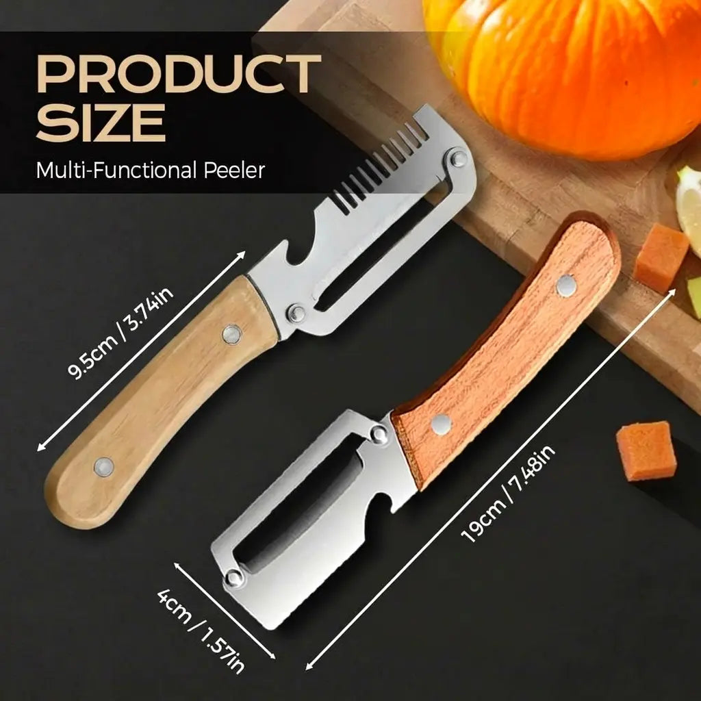 Ultra-Sharp Multi-Functional Vegetable Peeler Set - Stainless Steel Blades with Wooden Handles & Built-in Bottle Opener (2 Pcs)