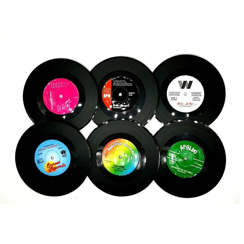Elevate Your Home Decor with 6/12Pc Absorbent Vinyl Record Coasters - Retro Style Protection for Your Desktop!
