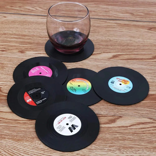 Elevate Your Home Decor with 6/12Pc Absorbent Vinyl Record Coasters - Retro Style Protection for Your Desktop!