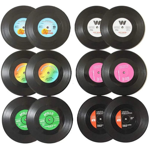 Elevate Your Home Decor with 6/12Pc Absorbent Vinyl Record Coasters - Retro Style Protection for Your Desktop!