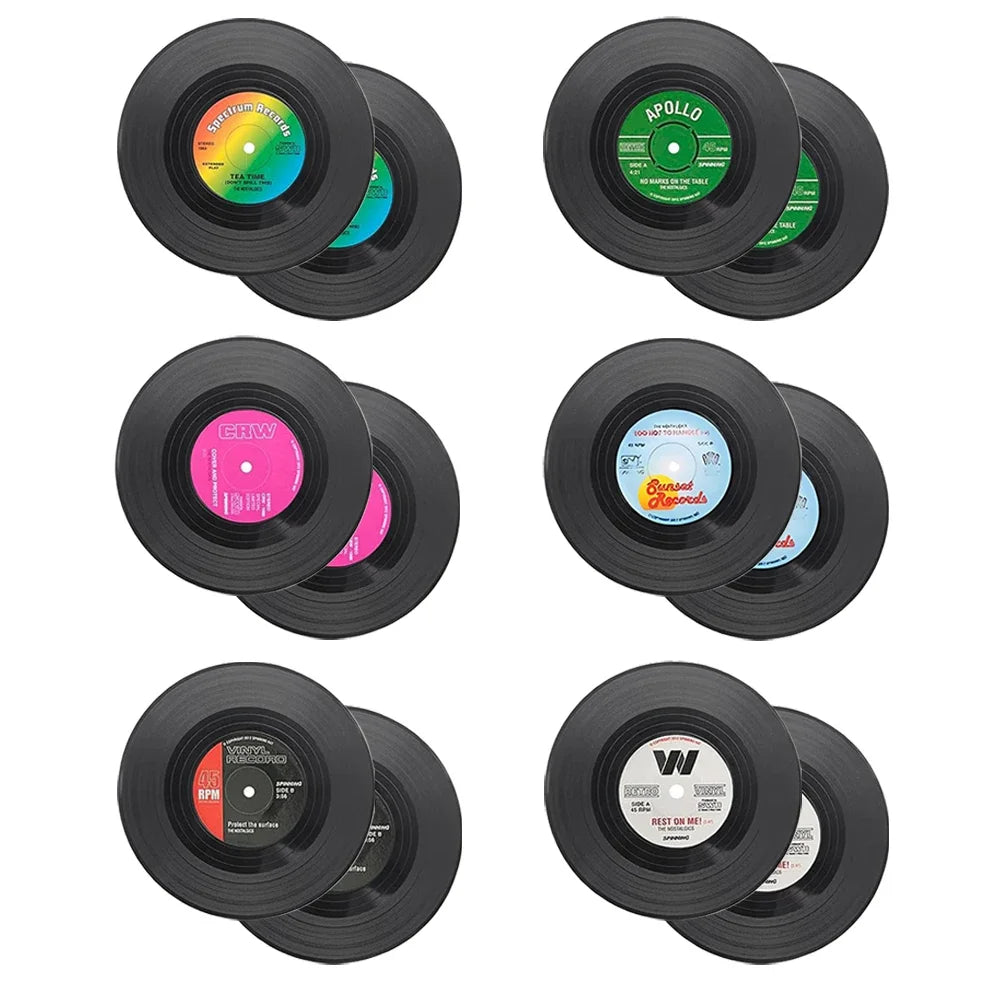 Elevate Your Home Decor with 6/12Pc Absorbent Vinyl Record Coasters - Retro Style Protection for Your Desktop!
